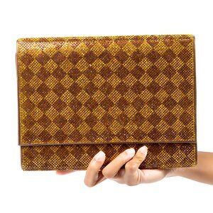 LV Iconic Designer Geometric Pattern Luxury Bronze Gold Bling Sparkle Clutch Bag